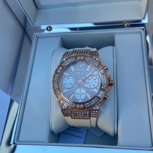 New GUESS Rose Gold-Tone and White Chrono-Look Watch main image 4